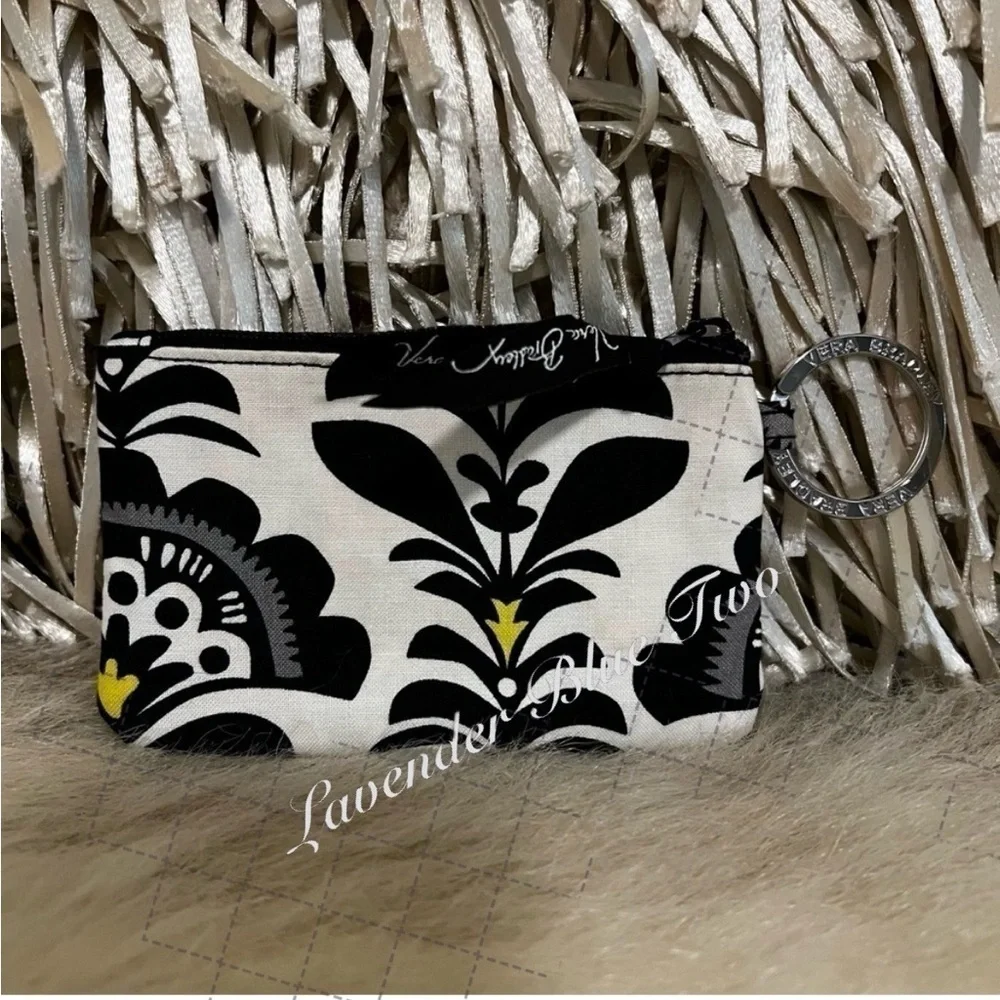 VERA BRADLEY FanFare ID Zip Pouch Keyring Luggage Tag White Black 2014 Silver